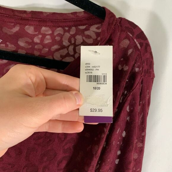 New Lane Bryant Blouse Womens 18 20 Red Semi Sheer Long Sleeve Vneck Lightweight - Picture 5 of 8